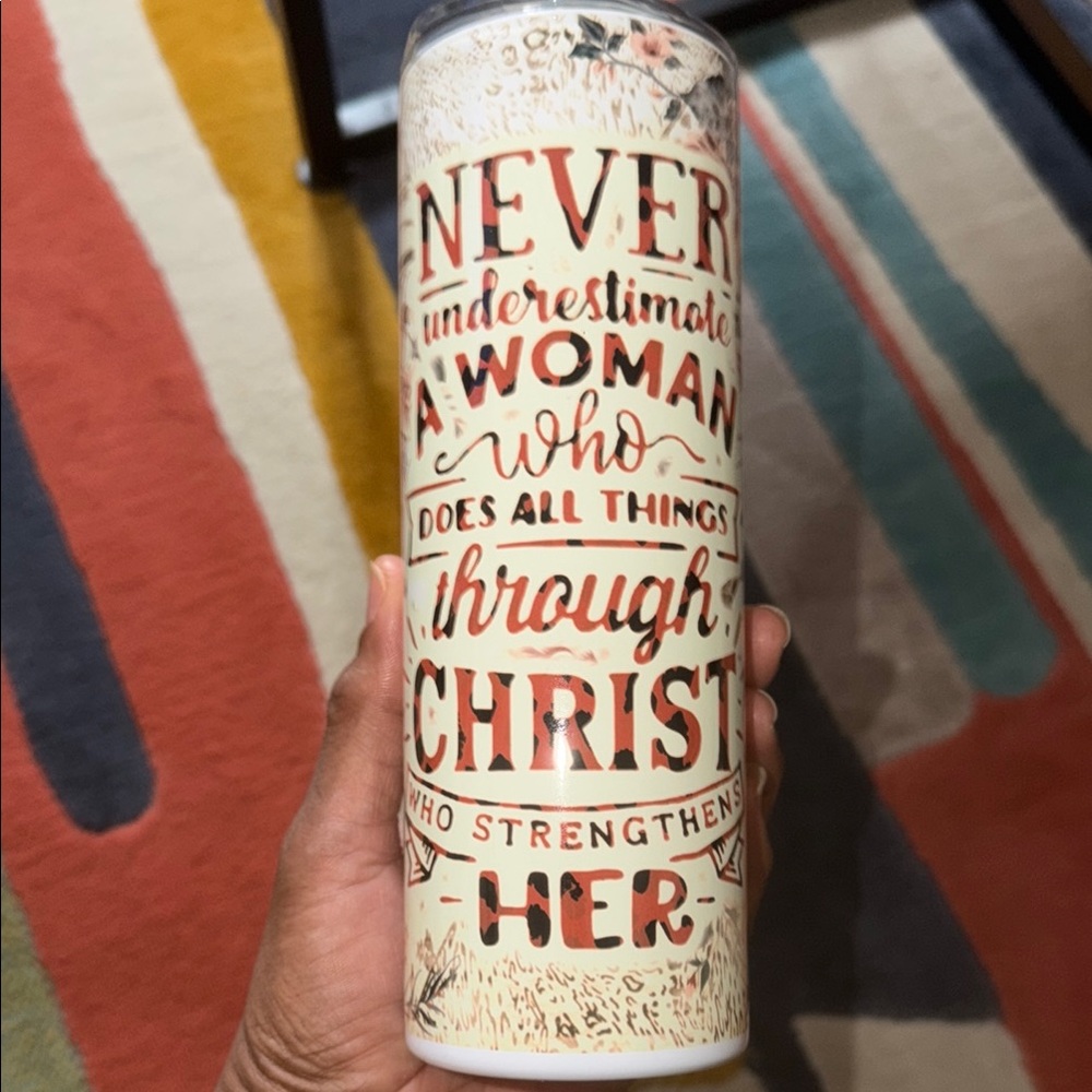 Inspirational Floral Script Tumbler - Cream and Coral